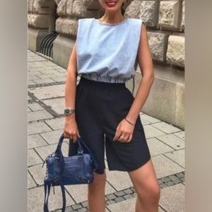 Zara Acid wash denim sleeveless top with shoulderpad